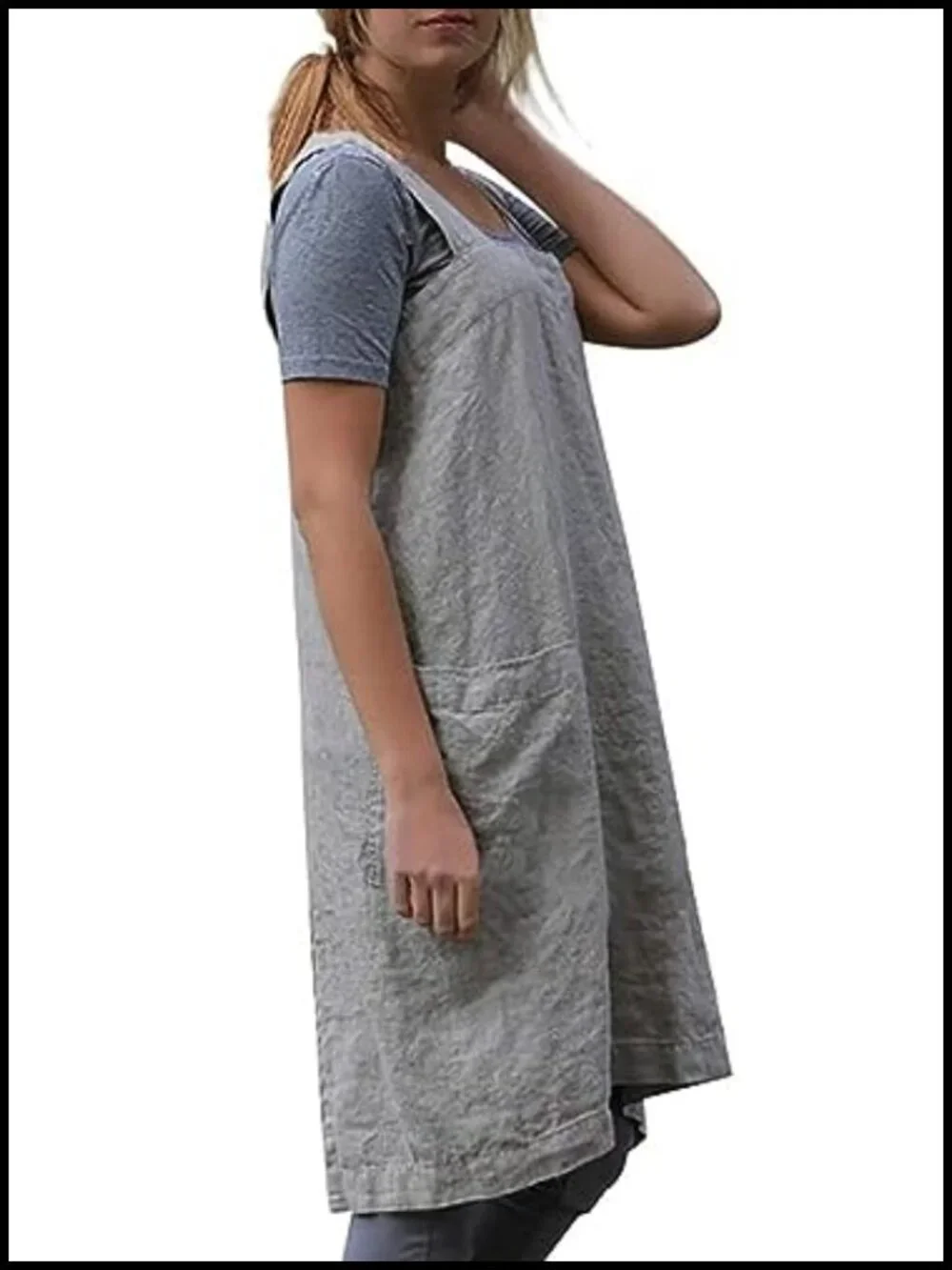 Cotton Linen Pinafore Apron Cross Back with Pockets Plus Size